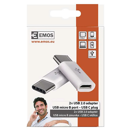 Set adaptoare USB micro B/mama - USB C/tata Emos, alb, 2 bucati Set adaptoare USB micro B/mama - USB C/tata Emos, alb, 2 bucati