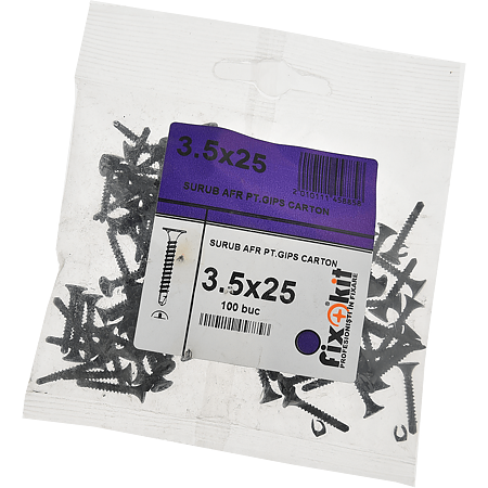 Surub autoforant pentru gips carton, otel fosfatat, 3.5 x 25 mm, 100 buc