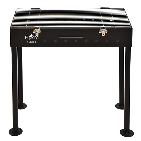 Gratar portabil FM Grill Premium, carbuni/lemn, otel, masuta detasabila, deplasabil, 58 x 30 cm