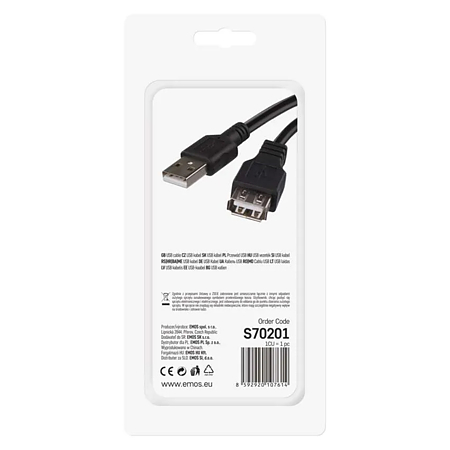 Cablu alimentare/transfer date USB 2.0 Emos, tata A - mama A, 2 m Cablu alimentare/transfer date USB 2.0 Emos, tata A - mama A, 2 m