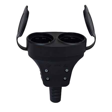 Cupla dubla cauciucata cu capac, 3600W, schuko, IP44