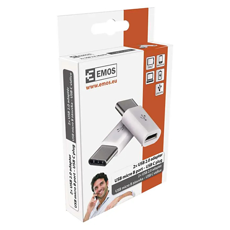 Set adaptoare USB micro B/mama - USB C/tata Emos, alb, 2 bucati Set adaptoare USB micro B/mama - USB C/tata Emos, alb, 2 bucati