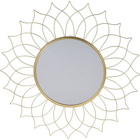 Oglinda decorativa, forma soare, metal, auriu, diametru total 50 cm