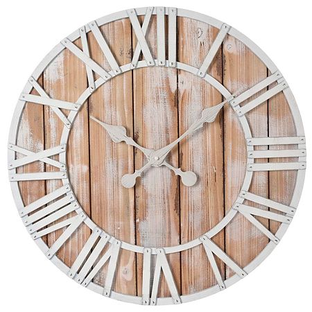 Ceas de perete, rotund, lemn natural, maro deschis, 60 cm