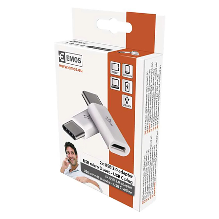 Set adaptoare USB micro B/mama - USB C/tata Emos, alb, 2 bucati Set adaptoare USB micro B/mama - USB C/tata Emos, alb, 2 bucati