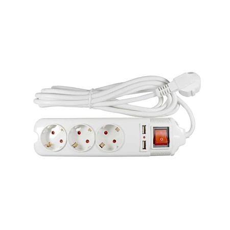 Prelungitor 3 prize + 2 x USB Lohuis, 3 x 1.5 mmp, 3500W, protectie copii, intrerupator, indicator luminos, 1.5 m